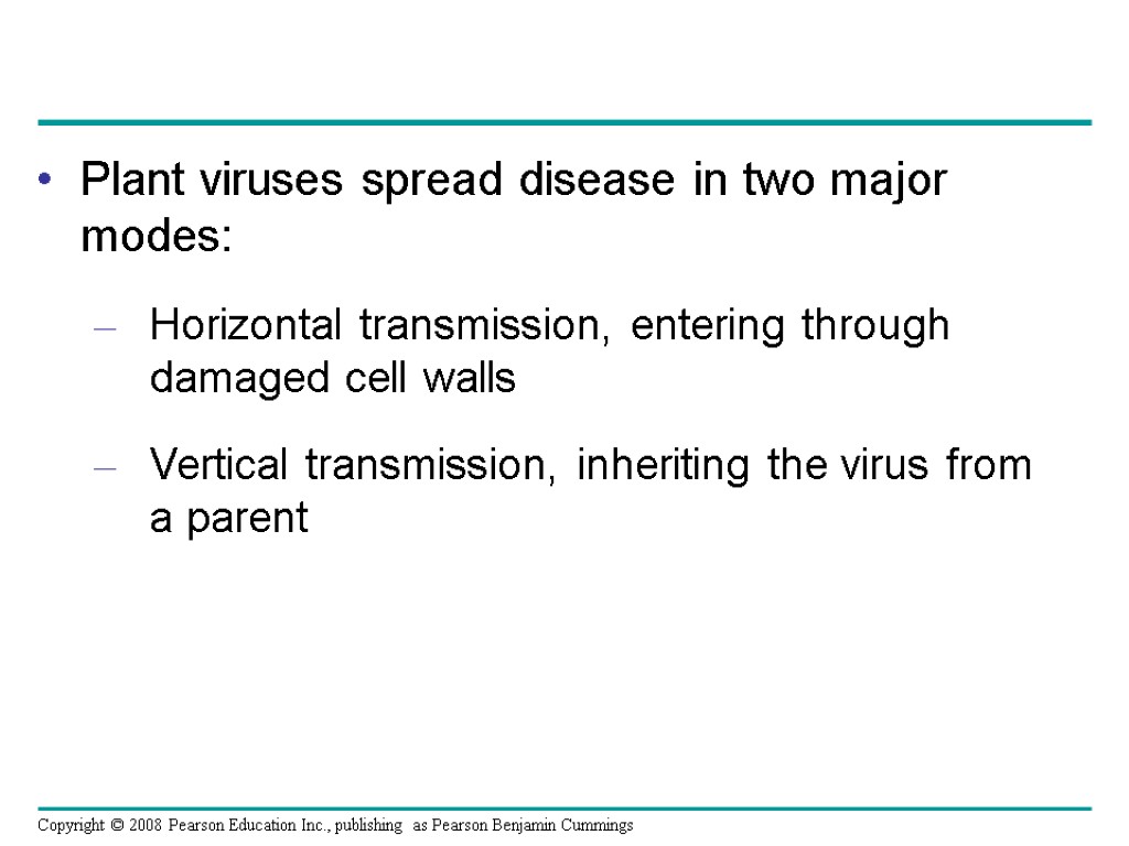 Plant viruses spread disease in two major modes: Horizontal transmission, entering through damaged cell